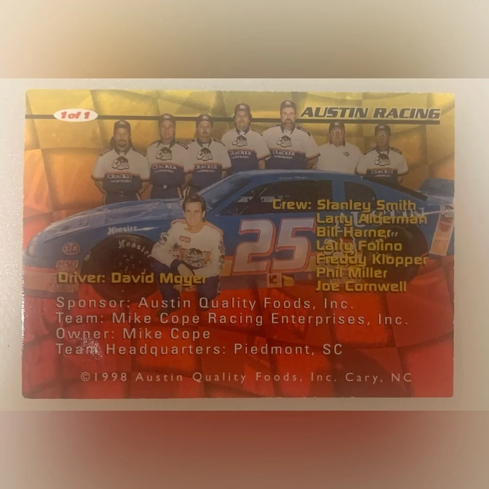 Source Unknown Austin Racing #25 Blue Trading Card with Red and Yellow Accents